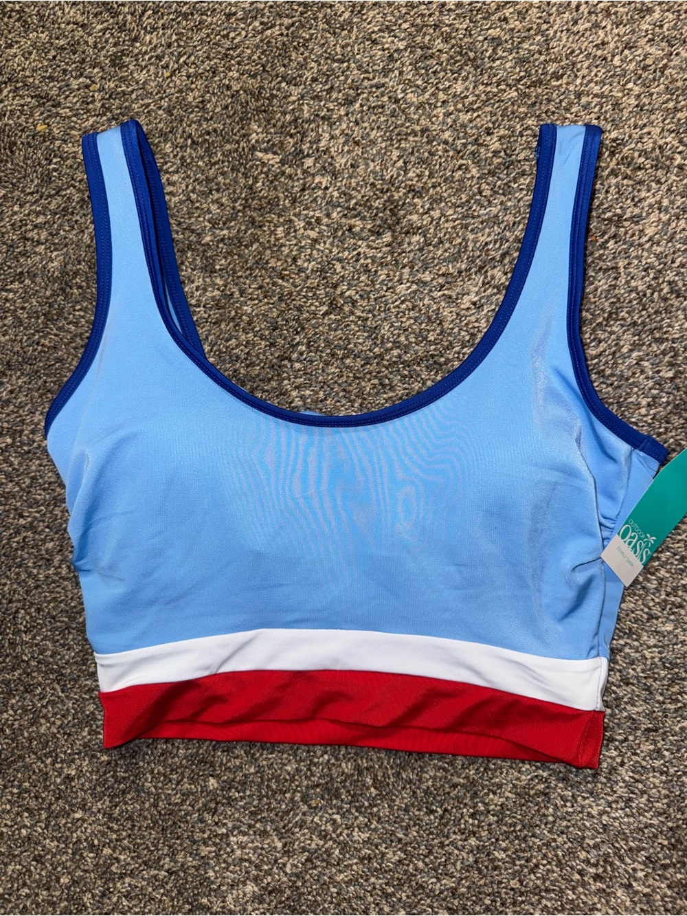 Light Blue Colorblock Swimsuit top  with Red & White Band